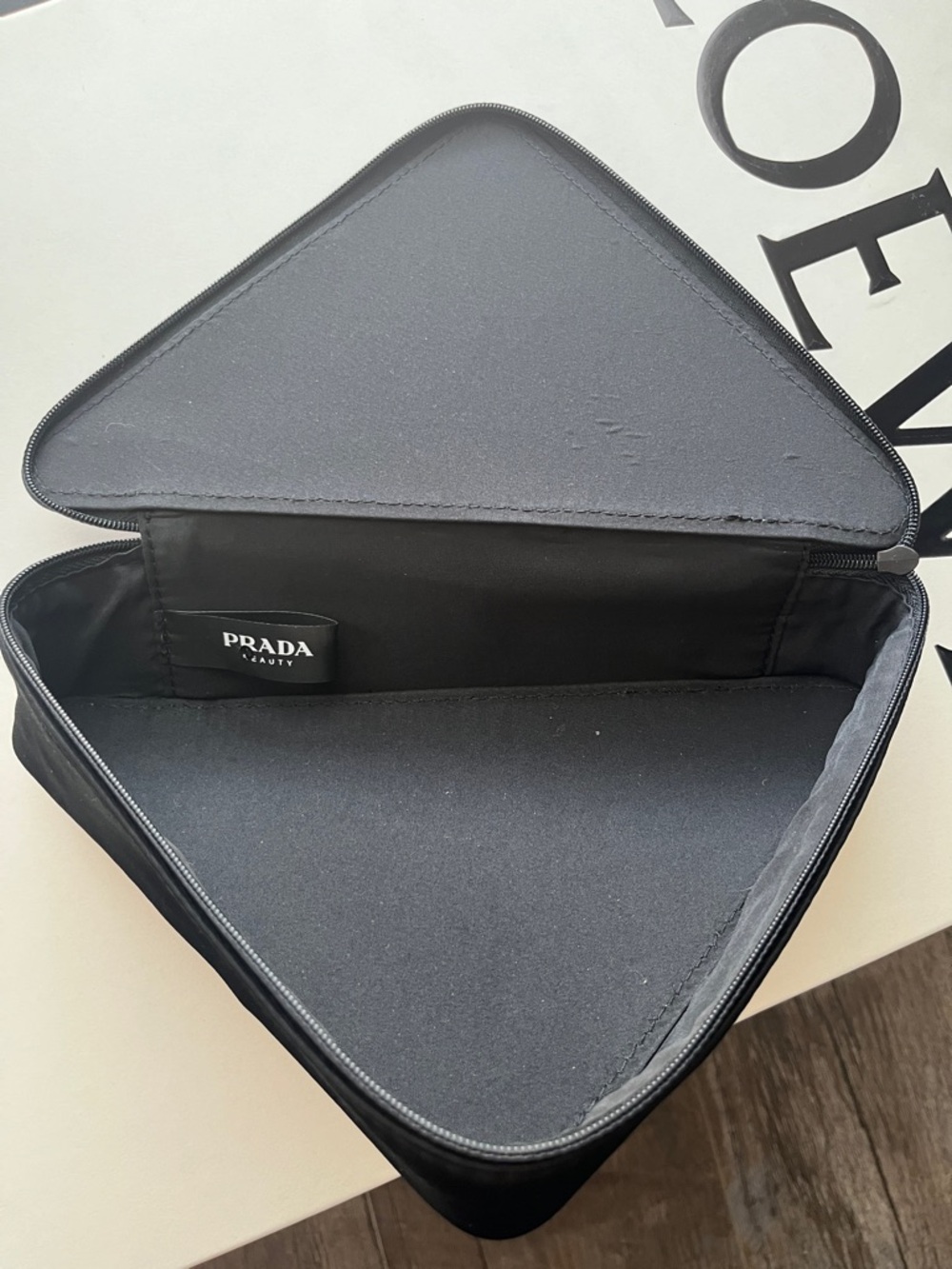 Prada Pink Triangle Cosmetic Pouch with Black Trim - Picture 2 of 4